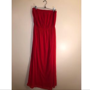 Red Strapless Maxi Dress